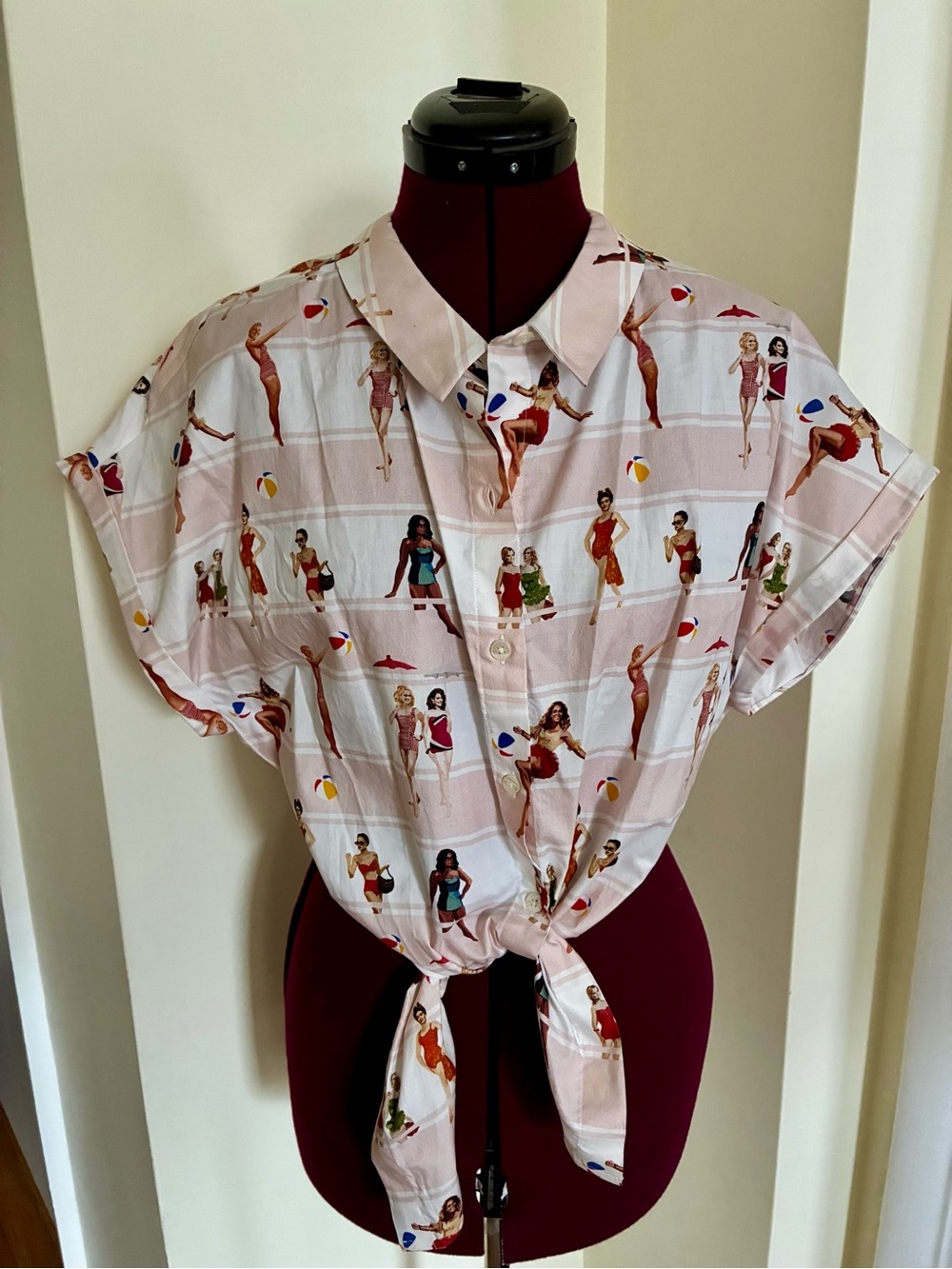 RARE NWT The Kit Icons Stripe Tie Waist Shirt- Beyoncé, Oprah, Tina, Amy Sz XL